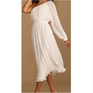 NWT Lulus Always Loving You White Pleated One-Shoulder Midi Dress size Small